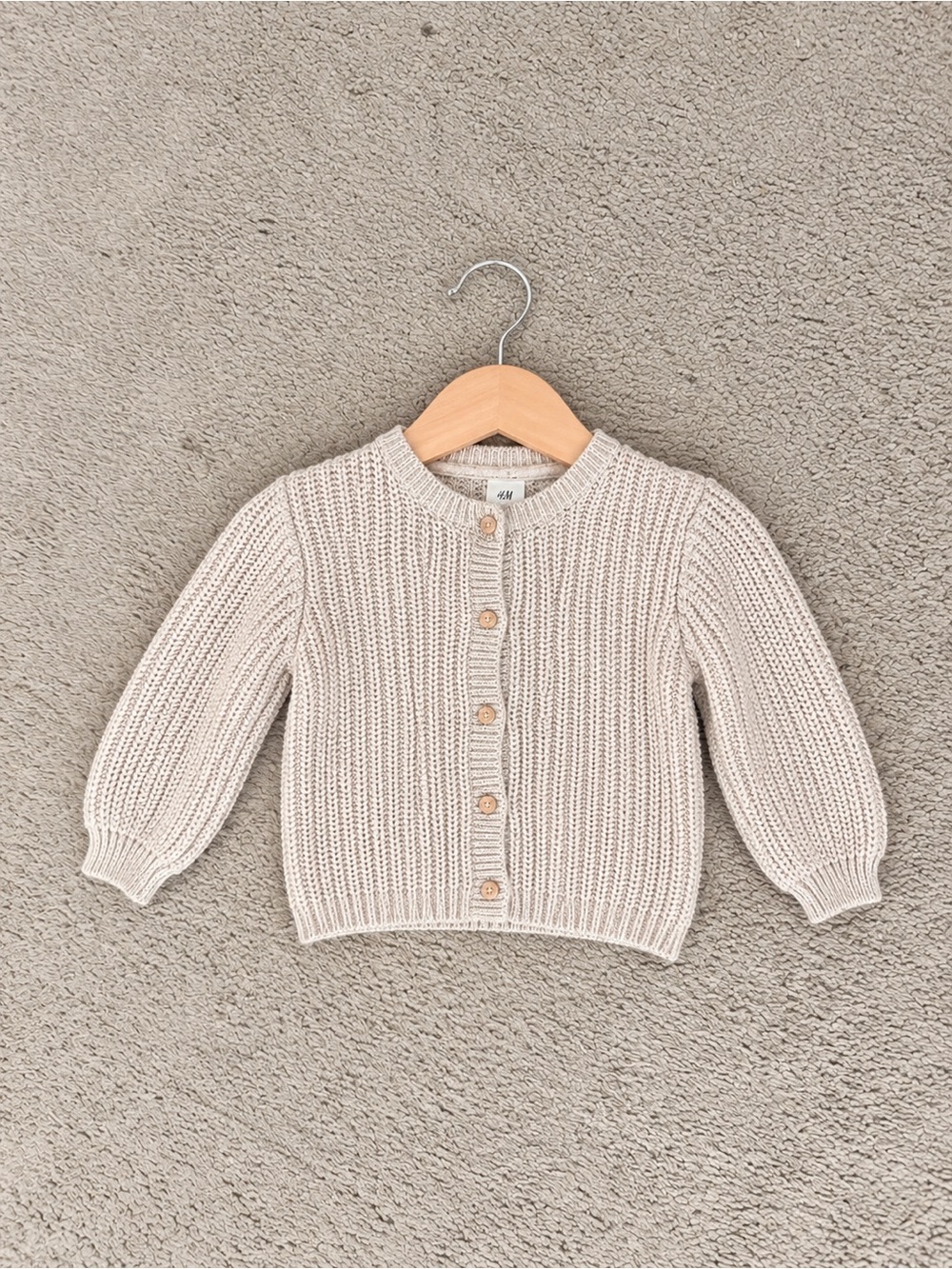H&M Beige Knit Button-Up Kids Sweater